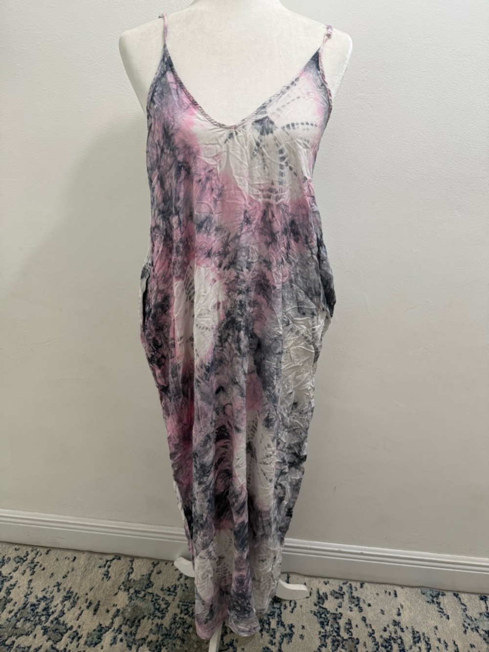 lovestitch Black, White & Pink Tie-Dye Cami Dress w Pockets EUC size S/M